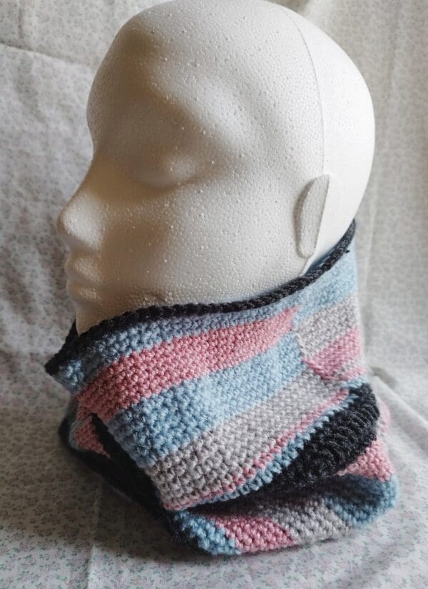 Cowl / Collar Scarf - Pale Blue, Pink and Grey - Image 2