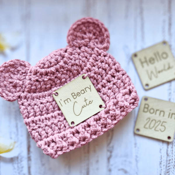 Crochet Teddy Bear Baby Hat with Leather Patch - Handmade Gift - Image 5