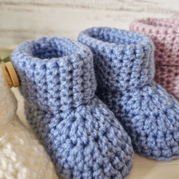 Crochet Baby Booties with 'Born To Sparkle' Buttons - Image 3