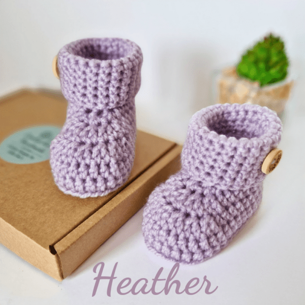 Crochet Baby Booties with 'Born To Sparkle' Buttons - Image 4