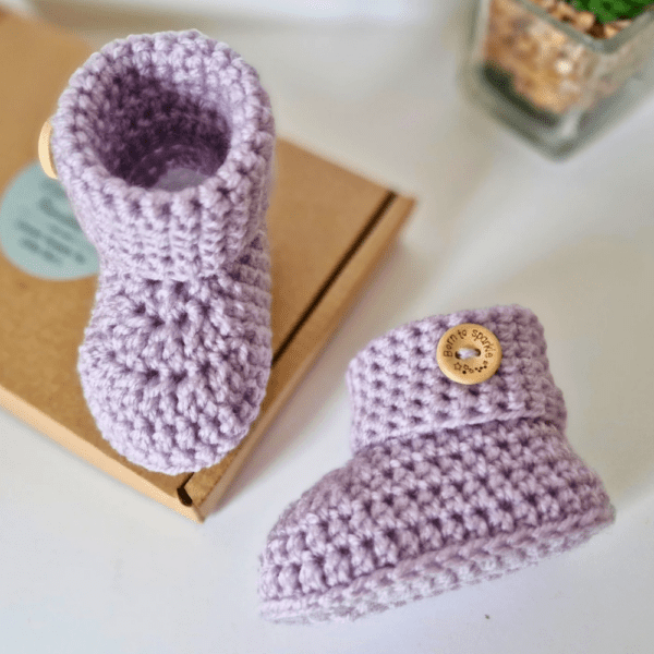 Crochet Baby Booties with 'Born To Sparkle' Buttons - Image 5