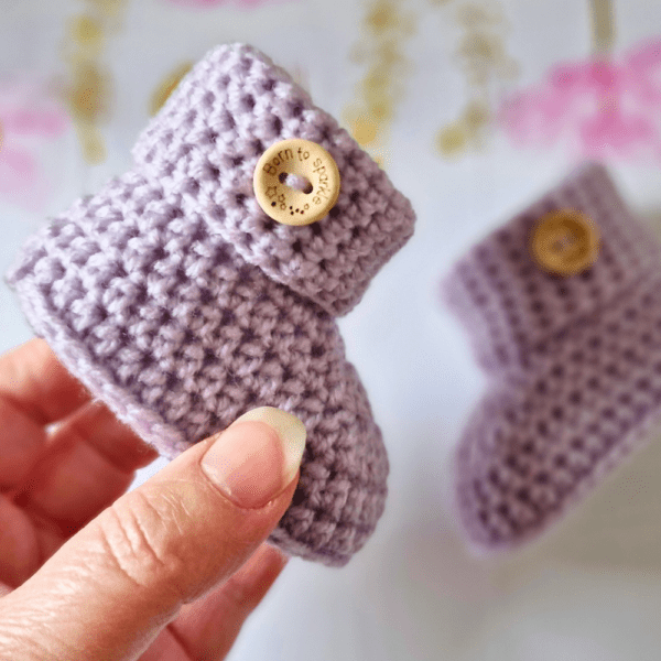 Crochet Baby Booties with 'Born To Sparkle' Buttons - Image 8