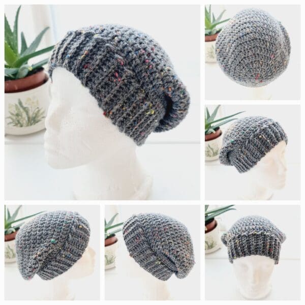 Slate Grey Slouchy Beanie Hat with brim - Image 7