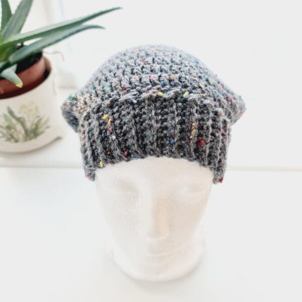 Slate Grey Slouchy Beanie Hat with brim - Image 5