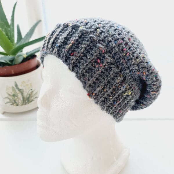 Slate Grey Slouchy Beanie Hat with brim - Image 2