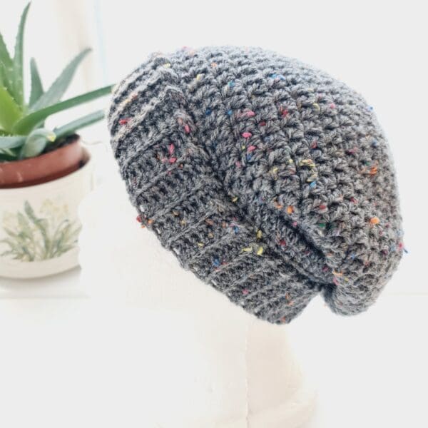 Slate Grey Slouchy Beanie Hat with brim - Image 4