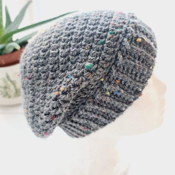 Slate Grey Slouchy Beanie Hat with brim - Image 3