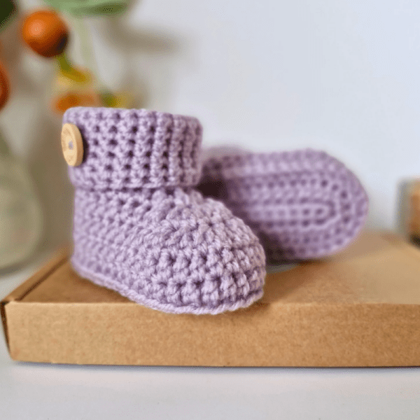 Crochet Baby Booties with 'Born To Sparkle' Buttons - Image 2