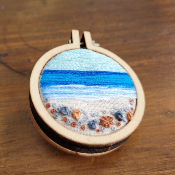 Hand embroidered sea and shoreline 4cm brooch - Image 2