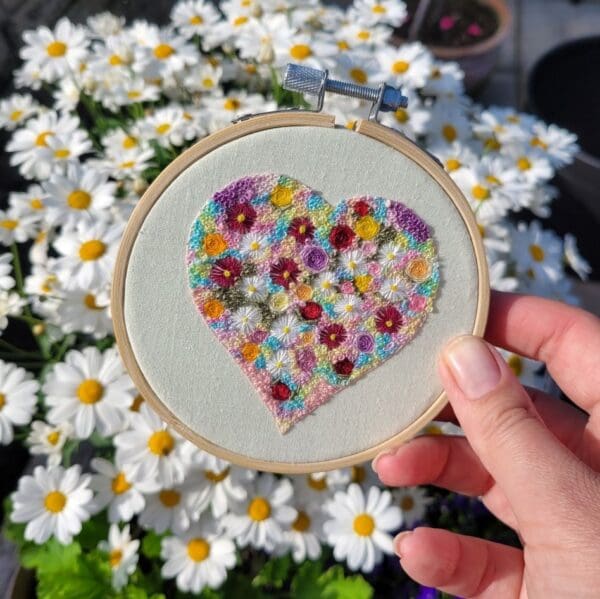 Valentines card printed from original embroidered heart filled with flowers 6 x 6 " - Image 4