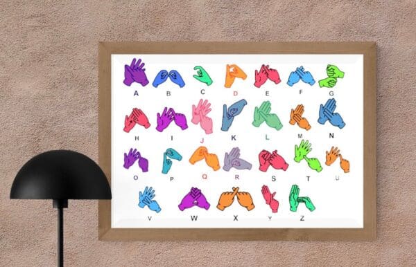 Bsl print, british Sign Language ,  Alphabet poster, Nursery wall art, alphabet print, ABC, Deaf Art, Deaf Awareness, rainbow, inclusion