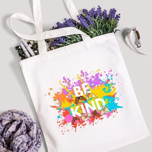 BSL Gift, Be Kind, Tote bag, reusable bag, gifts for her teacher gift, shopping bag , teacher gift,  fingerspelling, rainbow, letterbox gift