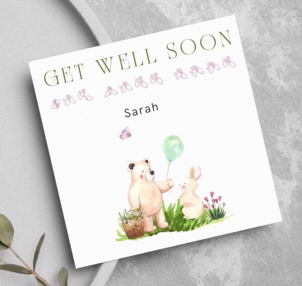 BSL card, British sign language, deaf art, personalised card, bsl get well card, watercolour, cute card, sign language card, bsl birthday