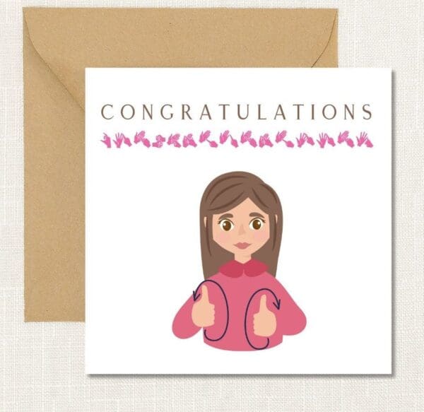 BSL card, bsl Congratulations,  bsl well done, British sign Language, inclusive, deaf art, fingerspelling, well done,  retirement,  Deaf