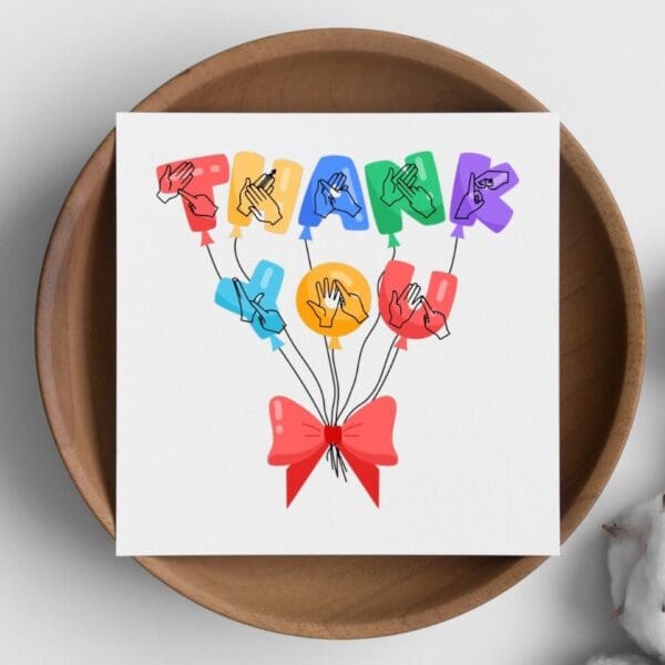 BSL Thank You Card, British sign Language, inclusive, deaf, thank you teacher, BSL, thank you card fingerspelling, Deaf Aware, TOD, csw card