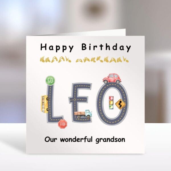 Personalised Birthday Card, bsl Birthday Card, Vehicle Card, Transport, Car Birthday, Son, Daughter, Child Age, Child Name, Road