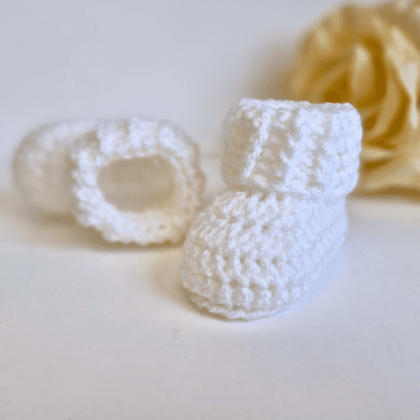 Cuffed Baby Booties Crochet In Sizes Newborn, 0-3 and 3-6 Months - Image 3