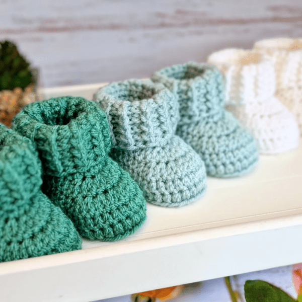 Cuffed Baby Booties Crochet In Sizes Newborn, 0-3 and 3-6 Months - Image 2