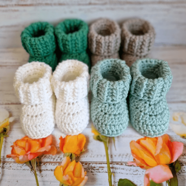 Cuffed Baby Booties Crochet In Sizes Newborn, 0-3 and 3-6 Months - Image 4