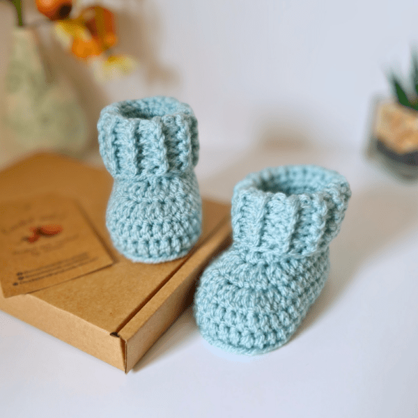 Cuffed Baby Booties Crochet In Sizes Newborn, 0-3 and 3-6 Months - Image 6