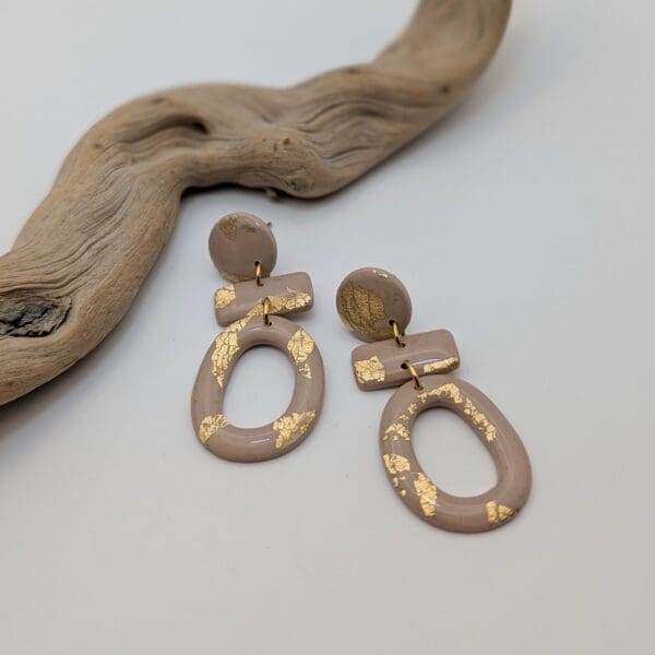 Gold Leaf Statement Earrings - Blush Pink - Image 3