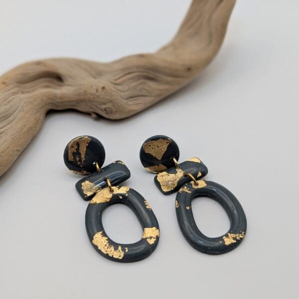 Gold Leaf Statement Earrings - Dark Sage - Image 2