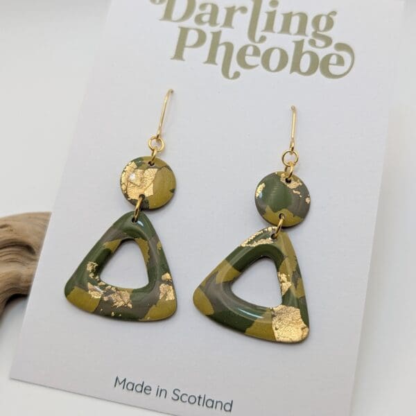 Gold Leaf Triangle Statement Earrings - Camo - Image 2