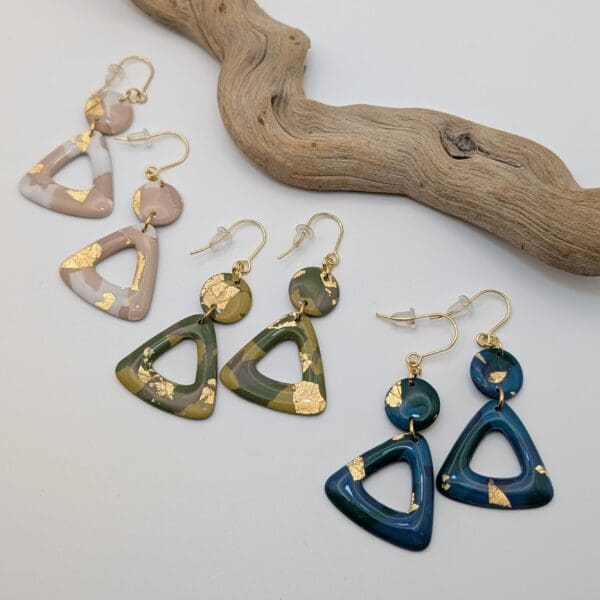 Gold Leaf Triangle Statement Earrings - Ocean - Image 4