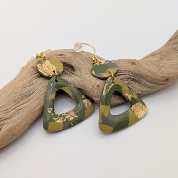 Gold Leaf Triangle Statement Earrings - Camo - Image 3