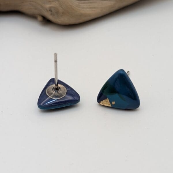 Gold Leaf Triangle Stud Earrings - Ocean - Image 4