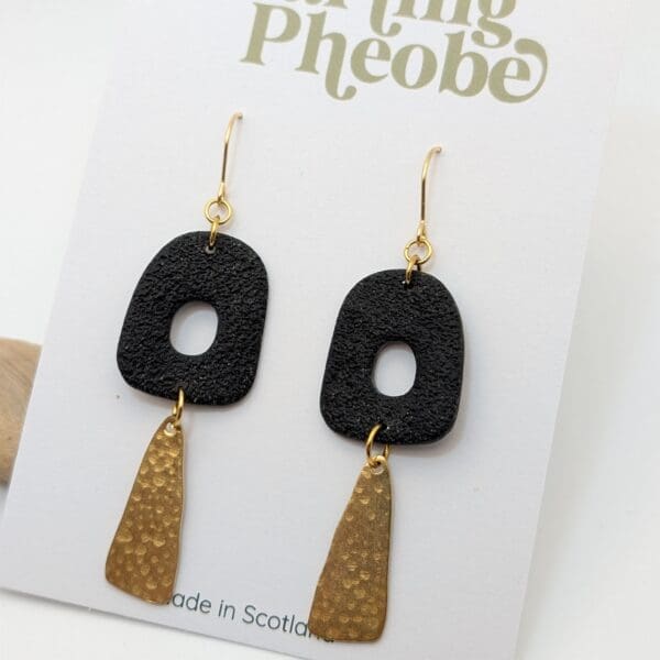 Abstract brass charm statement earrings