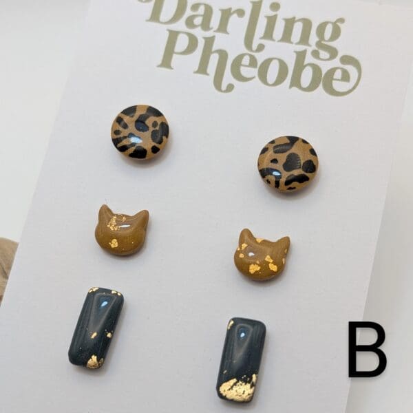 Leopard Cat Abstract Stud Earring Set - Image 2