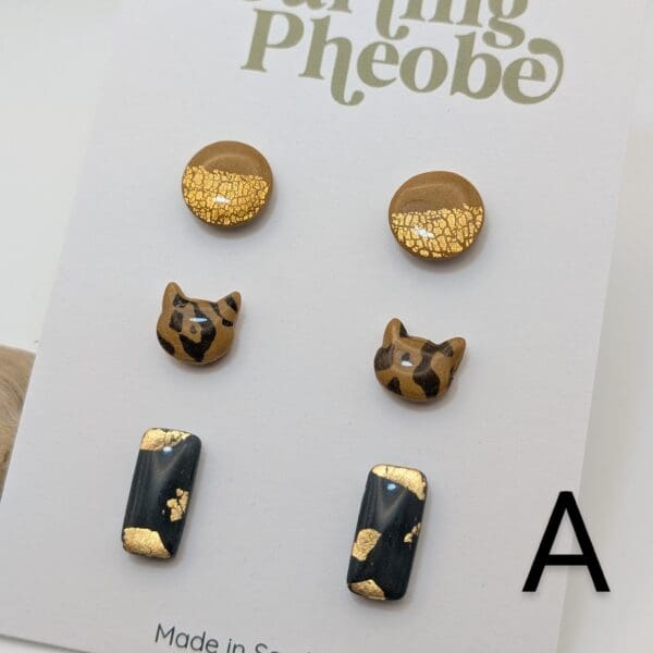 Leopard Cat Abstract Stud Earring Set