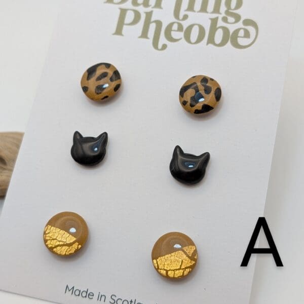 Leopard and cat stud earring set