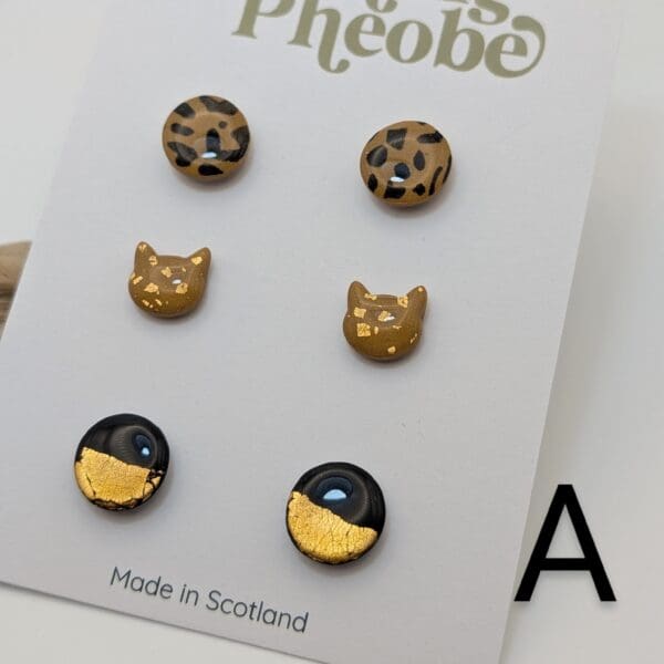 Leopard cat stud earring set