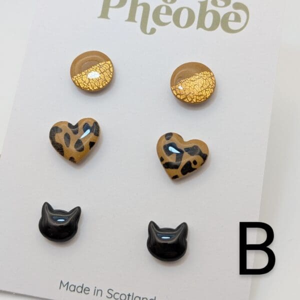 Leopard and cat stud earring set