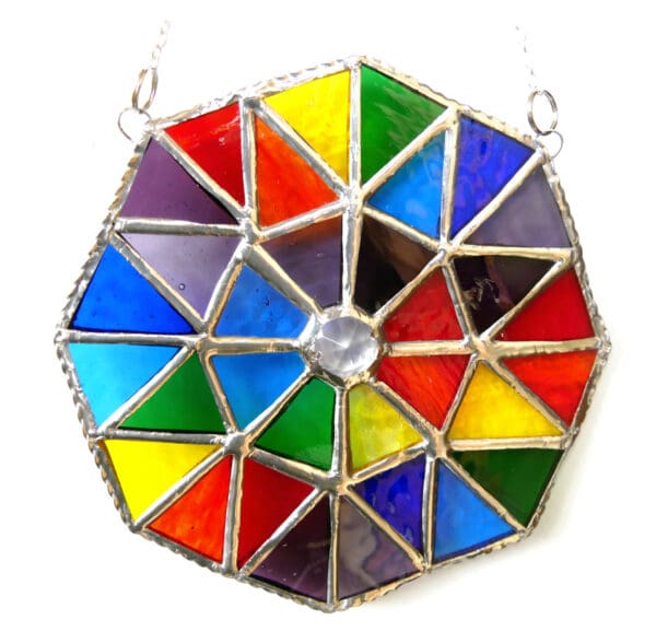 Patchwork Rainbow Octagon Stained Glass Suncatcher - Image 3