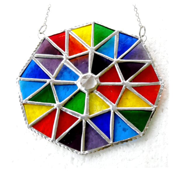 Patchwork Rainbow Octagon Stained Glass Suncatcher - Image 4