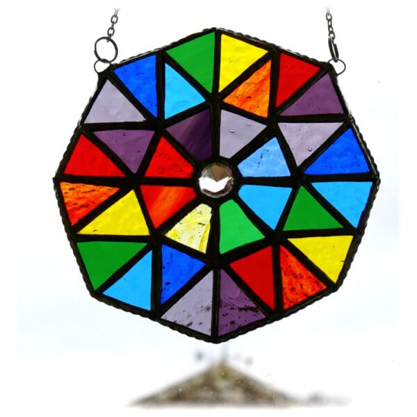 Patchwork Rainbow Octagon Stained Glass Suncatcher - Image 2