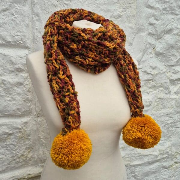 brown mustard crocheted scarf