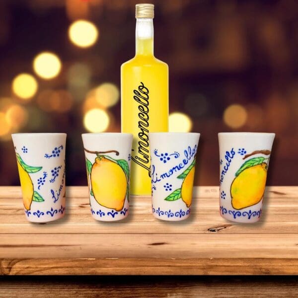 LAST SET of 4 Italian Hand-Painted Limoncello Shot Glasses in Ceramic