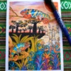 Keeping Watch - Colourful Chameleons greetings card - blank inside.