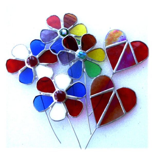 Flower or Heart plant stick stained glass