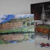 Two cards, one showing Chatsworth House and one showing Chesterfield's Crooked Spire.