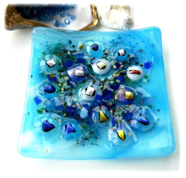 rockpool fused glass dish abstract dichroic handmade unique