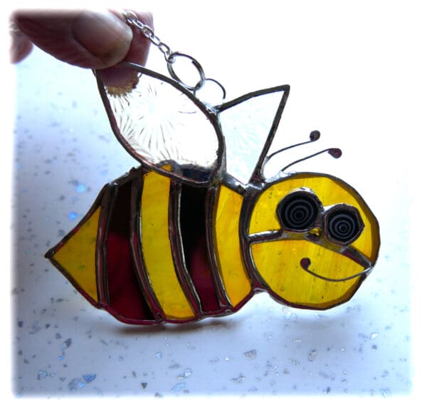 Bee Happy Suncatcher Stained Glass Handmade Funky - Image 2