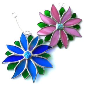 Flower bright coloured stained glass suncatcher dichroic nugget gift birthday for her