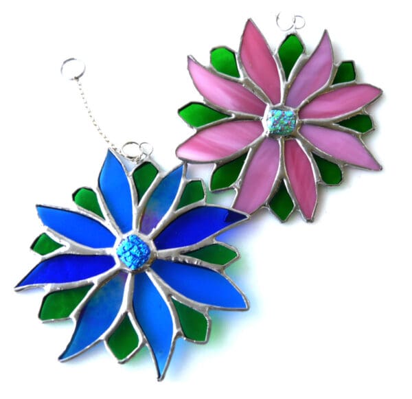 Flower bright coloured stained glass suncatcher dichroic nugget gift birthday for her