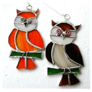 owl bird lover stained glass suncatcher handmade ginger or brown