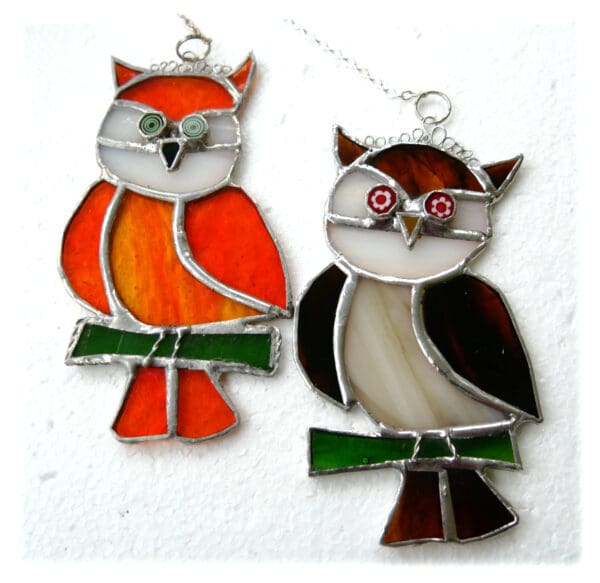 owl bird lover stained glass suncatcher handmade ginger or brown